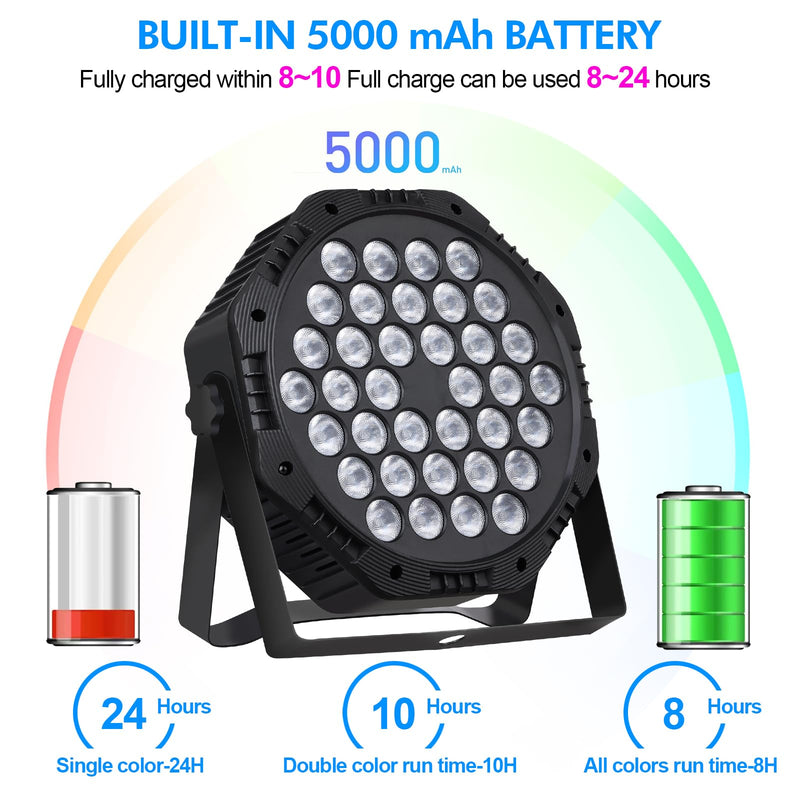 Rechargeable LED Par Can Lights, RGB Battery Powered Stage Uplights with Sound Activated Remote & DMX Control for Festival Event Wedding Bar Church 1