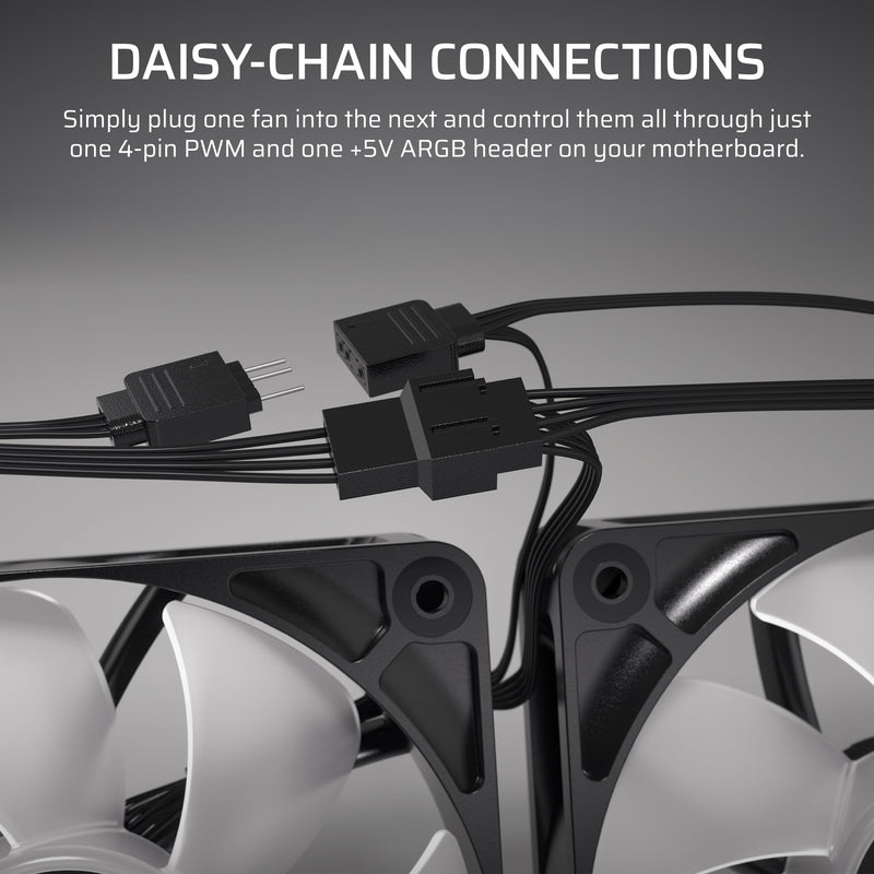 CORSAIR RS120 ARGB 120mm PWM Fan – Daisy-Chain Connection – Low-Noise – Magnetic Dome Bearing – Single Pack – Black 1 x 120mm