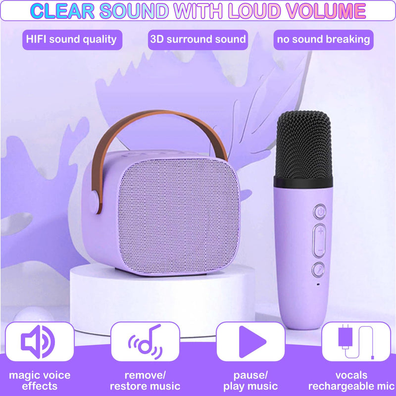 Portable Bluetooth Karaoke Speaker with 2 Wireless Microphones & LED Lights for Kids Birthday Parties K1-2MIC-PURPLE