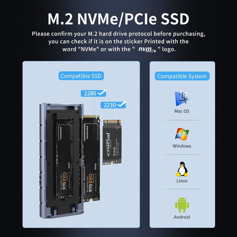 GODO 40Gbps M.2 NVMe SSD Enclosure | Up to 3800MB/s, USB4/USB3.2/3.1/3.0/2.0, Thunderbolt 4/3 Compatible, 4-Layer Cooling, Tool-Free, 8TB, 2230/2280 NVMe SSDs USB405-NVMe