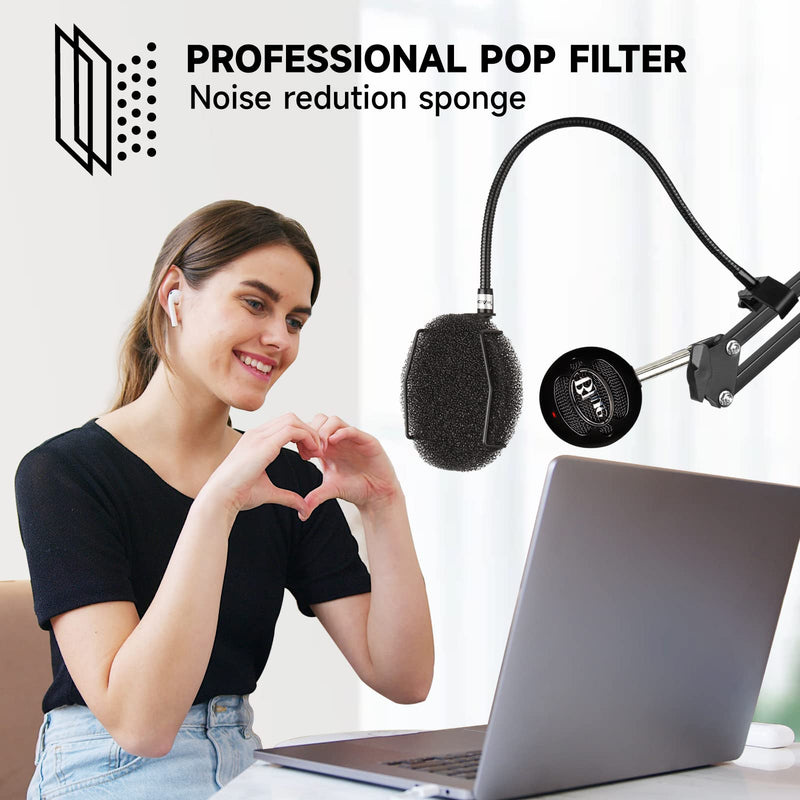 Pop Filter for Microphone - Sponge Layered Pop Wind Screen with Enhanced Flexible 360° Gooseneck Black Pop Filter