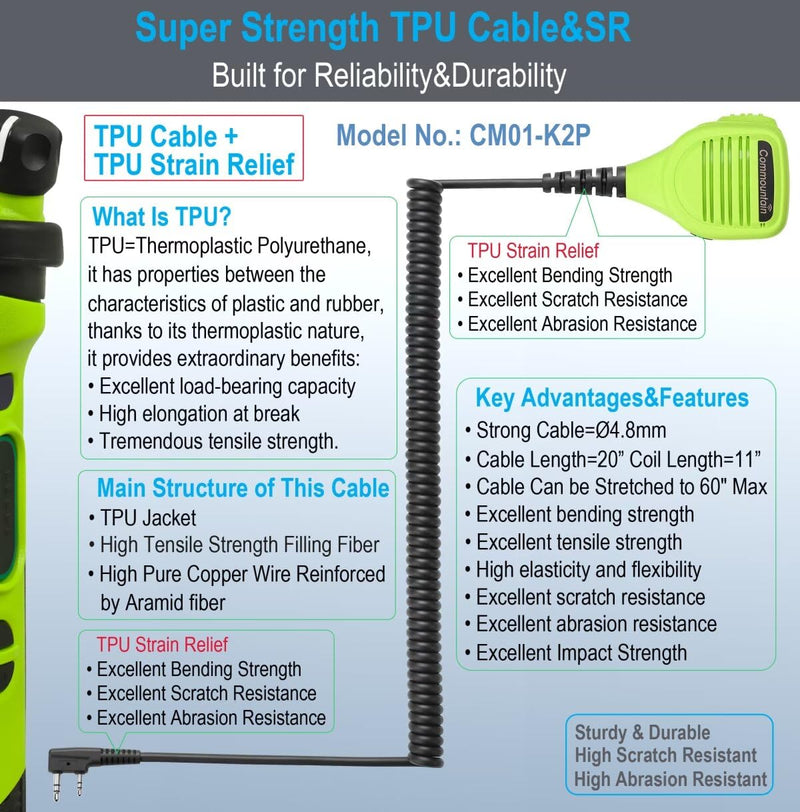 commountain Heavy Speaker Mic Compatible for Baofeng Radios BF-F8HP BF-F9 UV-82 UV-82HP UV-82C UV-5R UV-5R5 UV-5RA UV-5RE UV-5X3 and Kenwood BTECH Retevis Samcom Radios, Walkie Talkie Microphone Green