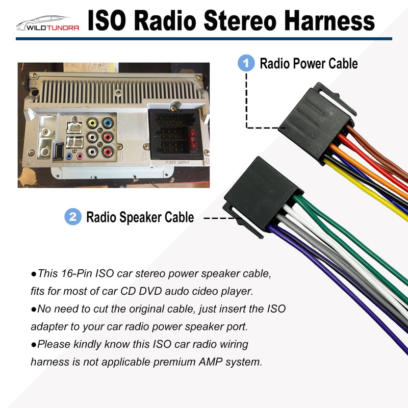 8+8Pin Universa ISO Car Radio Wiring Harness, Android Car Stereo Harness Adapter Radio Power Speakers Wiring Adapter ISO Radio Harness Adapter replacement for Boss Jenson Leadfan SJOYBRING Bluetooth Universal ISO Harness