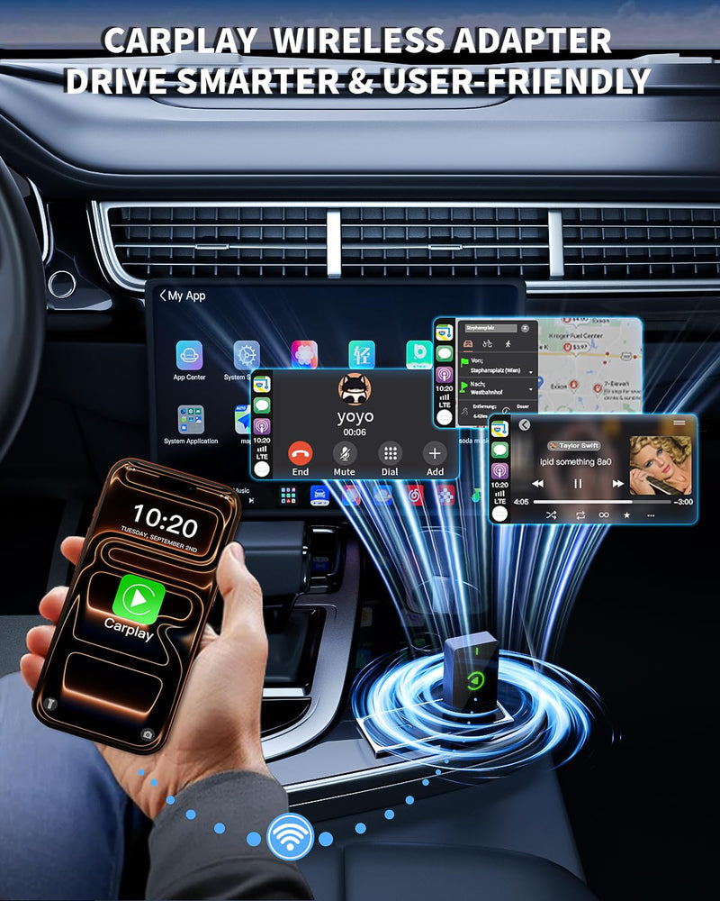 Wireless CarPlay Adapter for Apple iPhone,Compact Design Car Play Adapter Convert Wired Apple CarPlay to Wireless with USB/USB C Port,Plug and Play,Fast and Stable Connection Compatible with iOS 10+