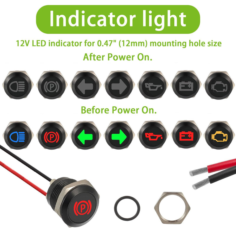 [AUSTRALIA] - EPLZON Pack of 7 12 mm Waterproof Signal Light LED Indicator Light, DC 12 V/24 V LED Metal Indicator Light with 150 mm Cable for Motorcycles Cars Trucks Tractors RV ATV 7 Stück 
