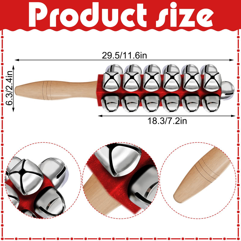 2 Pieces Christmas Hand Jingle Bells Wooden Handle Sleigh Christmas Stick Jingle Shaker Rattles Percussion Musical Bell Instruments for Kids Holiday Xmas Toys(Red)