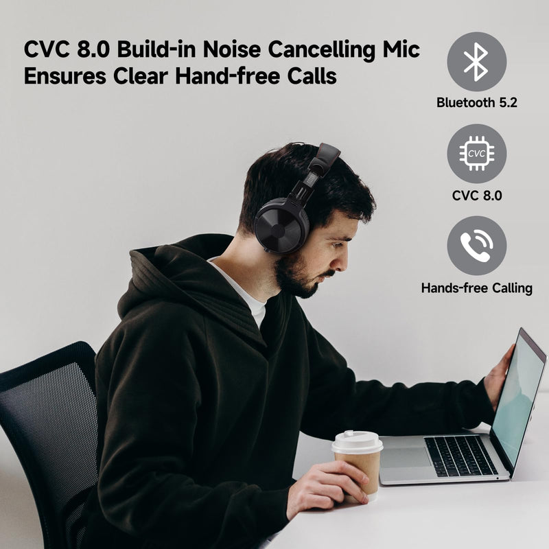 OneOdio Pro C Wired & Wireless Over-Ear Headphones, 110H, 50mm Drivers | Wired 3.5mm and wireless Bluetooth modes with 110H playtime, 50mm drivers and HD mic for PC, podcast and studio work Black