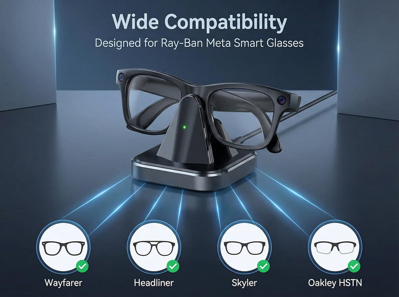 Charging Station Dock for Meta Ray-Ban & Oakley Meta Smart Glasses with Fast Charging, LED Indicator & Secure Spring-Loaded Hold