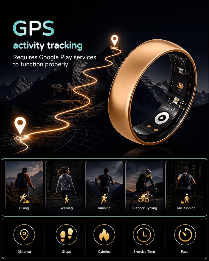 Smart Ring for Women Men, Health & FitnessTracker Ring, Brushed Gold,#7 | Heart Rate, HRV, 5GPS Sport Mode,5-9 Days Battery Life,No Subscription Fee, IP68 Waterproof for iPhone 10.0+ & Android 5.0+ #7