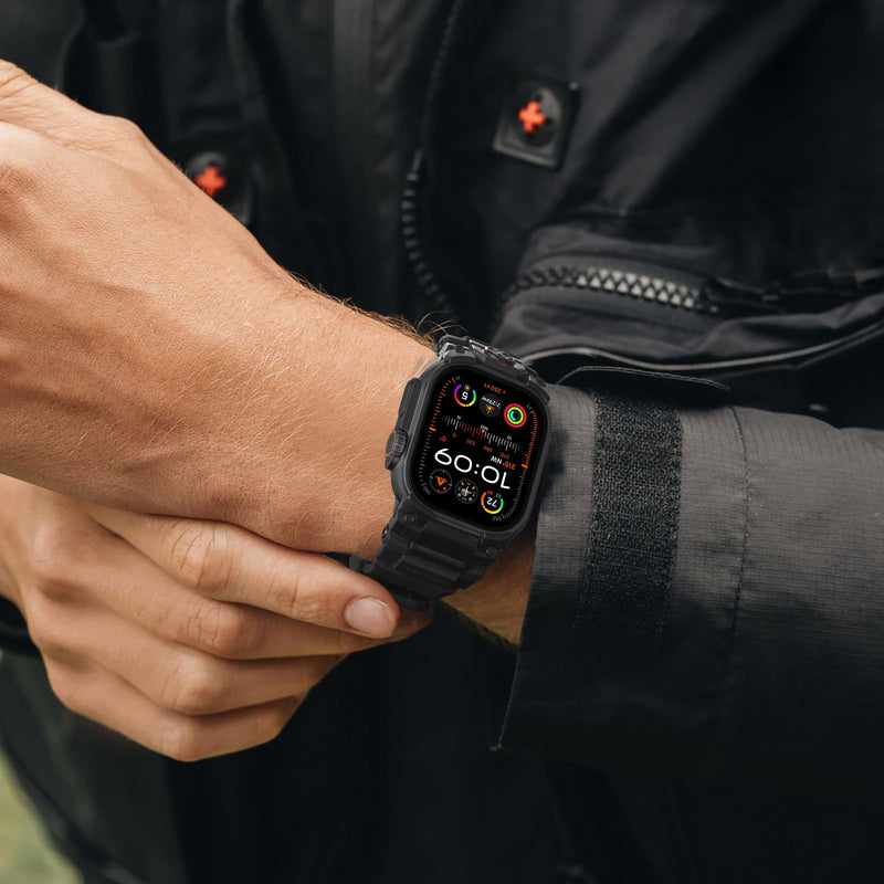 Bandletic Sport Bands Compatible with Apple Watch Ultra 3 2 1 49mm Band Men | Soft Silicone Strap with Screen Protector, Stainless Steel Connector, Only Fit for iWatch Ultra 49mm bands, Black/Black