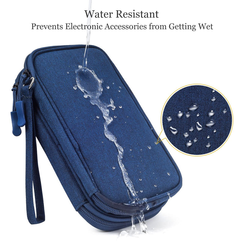 Portable, Waterproof Electronics Accessories Case and Organizer Bag for Cables, USB Drives and Chargers Double Layer - Navy Blue