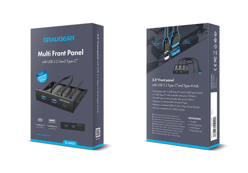 GRAUGEAR 3.5 Inch Front Panel Hub, Internal Multi USB Slots of USB 3.2 Gen 2 USB-C and 2 USB 3.0 Ports, 20-Pin USB 3.2 Key-A Header Required, Fits 3.5" PC Computer Case Front Bay [G-MP01]