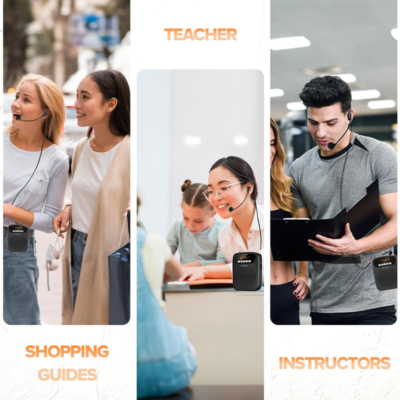 15W Portable Mini Voice Amplifier with Lapel Microphone & Wired Microphone Headset, Rechargeable Megaphone Speaker with 2 Mics for Teachers, Small Pa System for Classroom