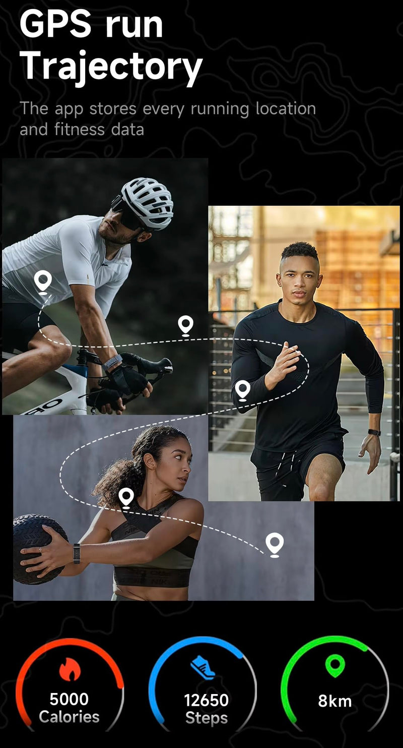 Smart Bracelet with 2 Premium Bands, Heart Rate,Blood Pressure,Blood Oxygen,Sleep,100+ Activity Modes, Fitness Tracker,Waterproof, Android/iOS with Long-Lasting Battery and Lifetime Subscription