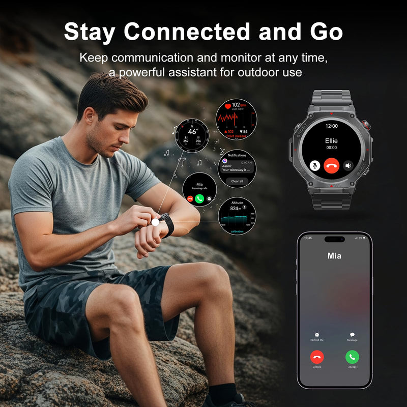 Military Smart Watch for Men Women,1.5" HD Touchscreen Rugged Fitness Tracker Smartwatch, Bluetooth Dual-mode GPS,3ATM Waterproof,170+ Sport Modes with Heart Rate/Sleep Monitor Watch for Android/ios