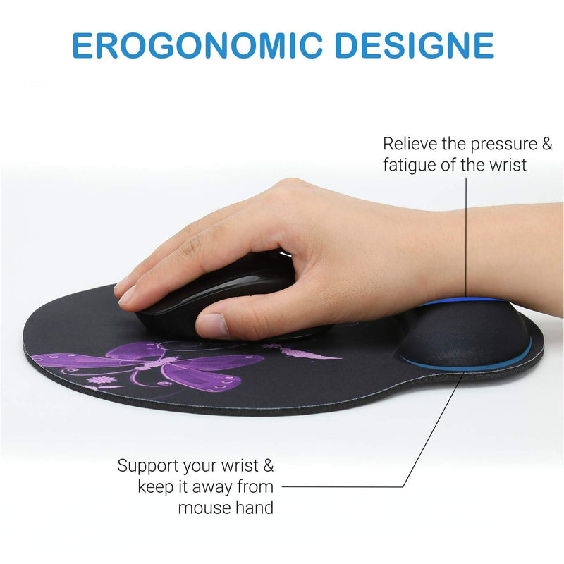 Wrist Rest Support Mouse Pad - Ergonomic Mouse Pad,Memory Foam Mice Mat for Office Work Computer Gaming by RICHEN Nice Butterfly
