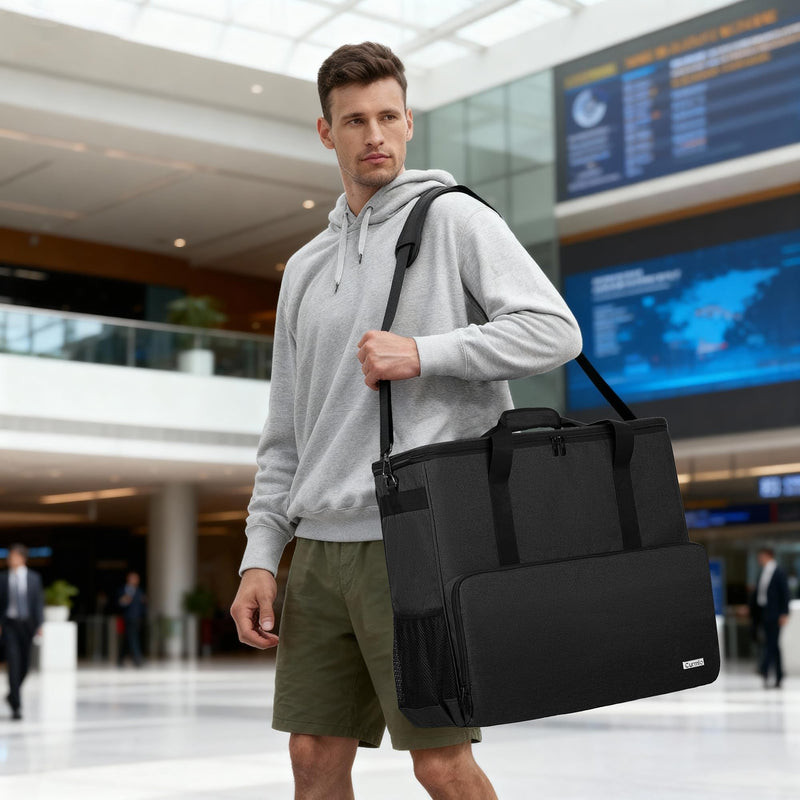 CURMIO PC Carrying Case, Desktop Travel Bag for Full Computer Tower, Black | Computer Desktop Tower Case with Shoulder Straps Fit ATX/M-ATX Motherboards, Keyboard, Mouse, Cables & Earphones