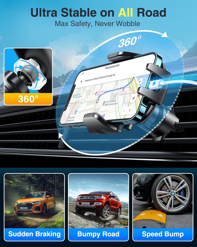 [AUSTRALIA] - VANMASS Car Phone Holder [Upgraded Strongest Suction & Clip] Cell Phone Mount for Dashboard Windshield Vent Wall,Truck Cradle Stand for iPhone 17 Pro Max 16 15 14 13 12 11 SE Samsung S26 Android,Black Black 