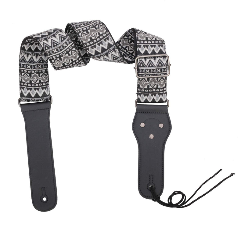 Guitar Strap,Vintage Woven Cotton Guitar Straps With Genuine Leather Ends for Bass,Electric & Acoustic Guitars Includes Strap Button,Strap Locks And Guitar Picks