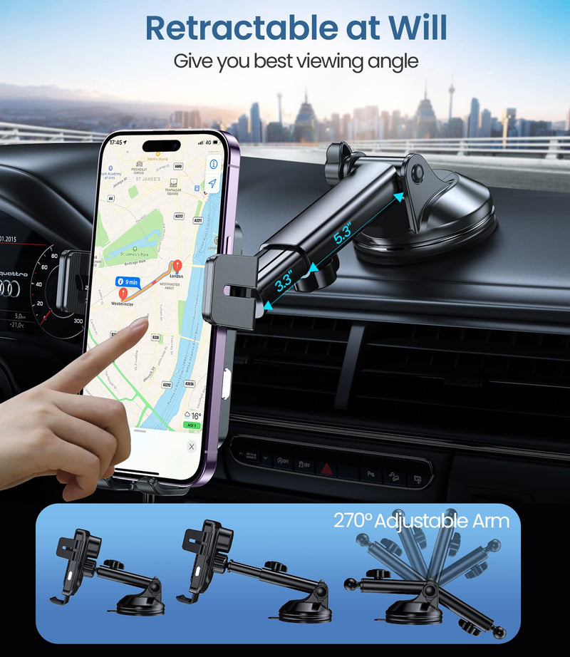 Wireless Car Charger, MOKPR 15W Fast Charging Auto-Clamping Car Mount Universal Hands-Free Car Charger Mount for Dash Windshield Air Vent Compatible with iPhone 16 15/14/13/12, Samsung S23/S22/S21,etc Grey