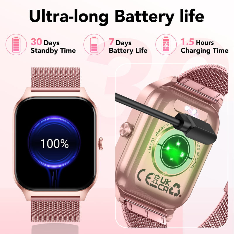 CASCHO Smart Watch for Women (2 Bands), Bluetooth Call Smartwatch with AI Voice,1.85" HD Fitness Watch,Heart Rate/SpO2/Steps/Sleep Monitor,120+ Sports Modes,Smart Watches for Android iOS-Rose Gold Rose Gold 1