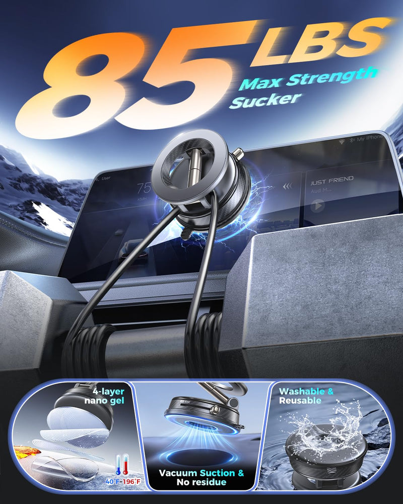 Magnetic Car Phone Holder, Magsafe Car Mount, Phone Holders for Your Car | 2026 Vacuum Design, 85LBS Strongest Suction & 2600gf Magnetic, 360° Adjustable Foldable, For iPhone 17 16 15-Grey Grey