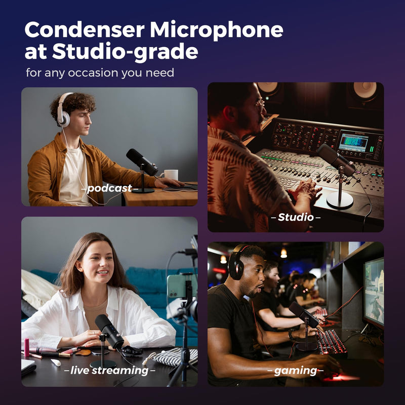 NearStream AM25X Gen2 XLR/USB Condenser Microphone with Noise Canceling/Volume Control/Headphone Jack/Mute, Podcast Microphone for PC/Audio Mixer, Desktop Mic for Stream/Podcast/Gaming/Music Record AM25X XLR/USB Mic with Desk Stand