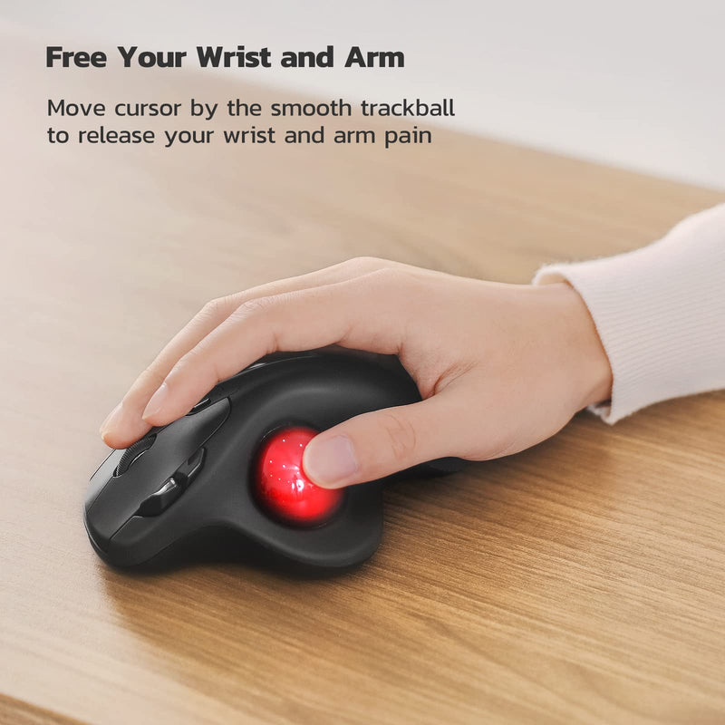 Nulea M501 Wireless Trackball Mouse Ergonomic Thumb Control,4 DPI Levels | Rechargeable mouse with bluetooth USB receiver,3 device use,smooth tracking,compatible with PC Mac Windows A-Red