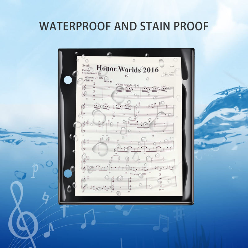 12 Pieces Black Flip Folio Marching Band Music Files Holder Flip Folder Pages Sheet 7.3 x 6.3 Inches PVC Waterproof Window Pages Musical Flip Folder with 2 Holes for Music Files 12