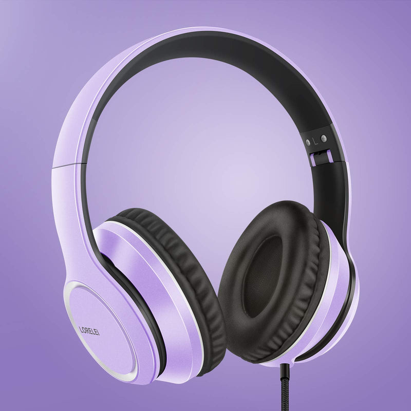 [AUSTRALIA] - LORELEI X8 Over-Ear Wired Headphones with Microphone with 1.45m-Tangle-Free Nylon Line&3.5mm Plug,Lightweight Foldable & Portable Headphones for Smartphone,Tablet,Computer,Mp3/4(Dark Purple) Dark Purple 