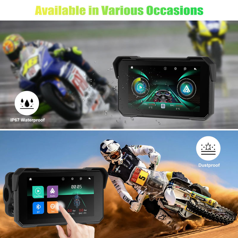 CAMECHO Wireless Motorcycle CarPlay & Android Auto 5 inch Touch Screen Waterproof Portable Moto Car Play Screen with Bluetooth, Navigation, Siri, Google Assistant for Motorbike