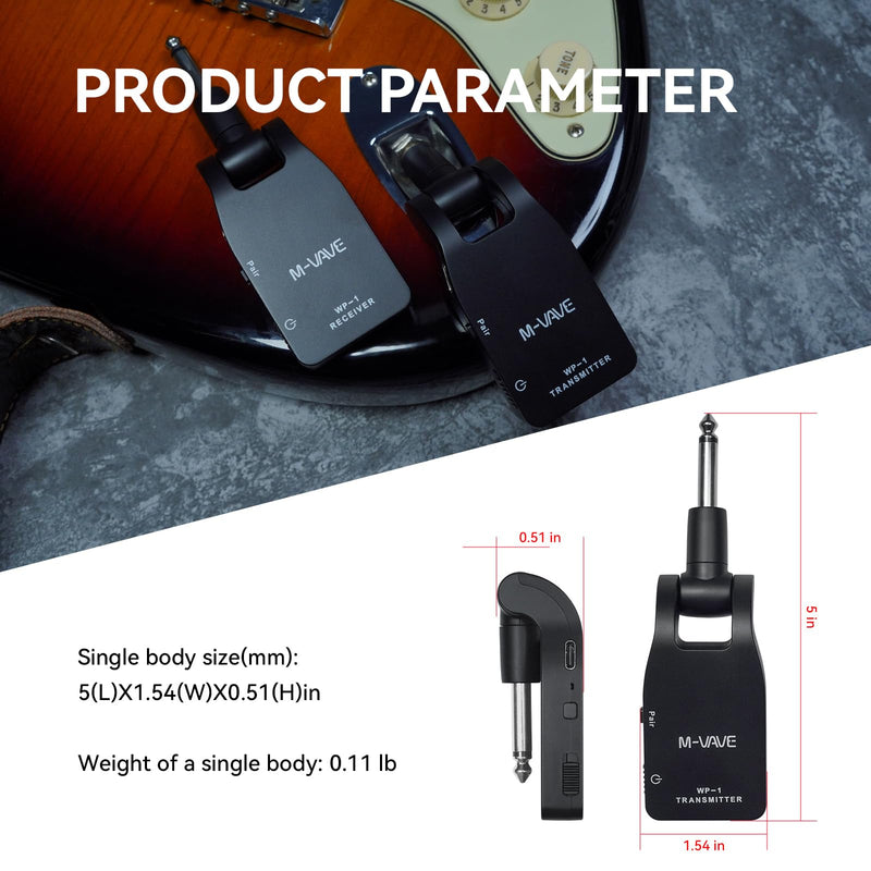[AUSTRALIA] - M-VAVE 2.4GHz Wireless Guitar System Built-in Rechargeable Upgrade Wireless Guitar Bass Transmitter Receiver for Electric Bass 