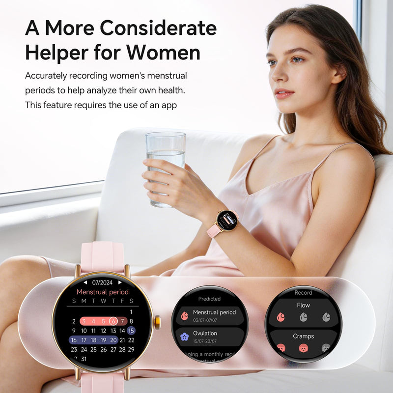 Gydom Smart Watch for Women, 40mm HD Fitness Tracker, Answer & Make Call | for iPhone/Android/Samsung, Heart Rate/SpO2/Stress/Sleep Monitor, 7 Day Battery, 110+ Sports Modes, 2 Band, IP68, Pink 1.27"