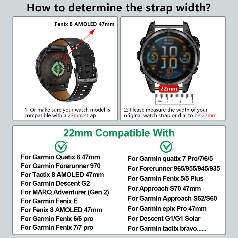 22mm Bands Compatible with Garmin Fenix 8 47mm/Fenix 7/7 pro/6/6 pro/5/5 plus,Quickfit Watchband for Tactix 8 AMOLED-47mm/Descent G2/G1 Solar/Epix Pro 47mm/Forerunner 965/955/945