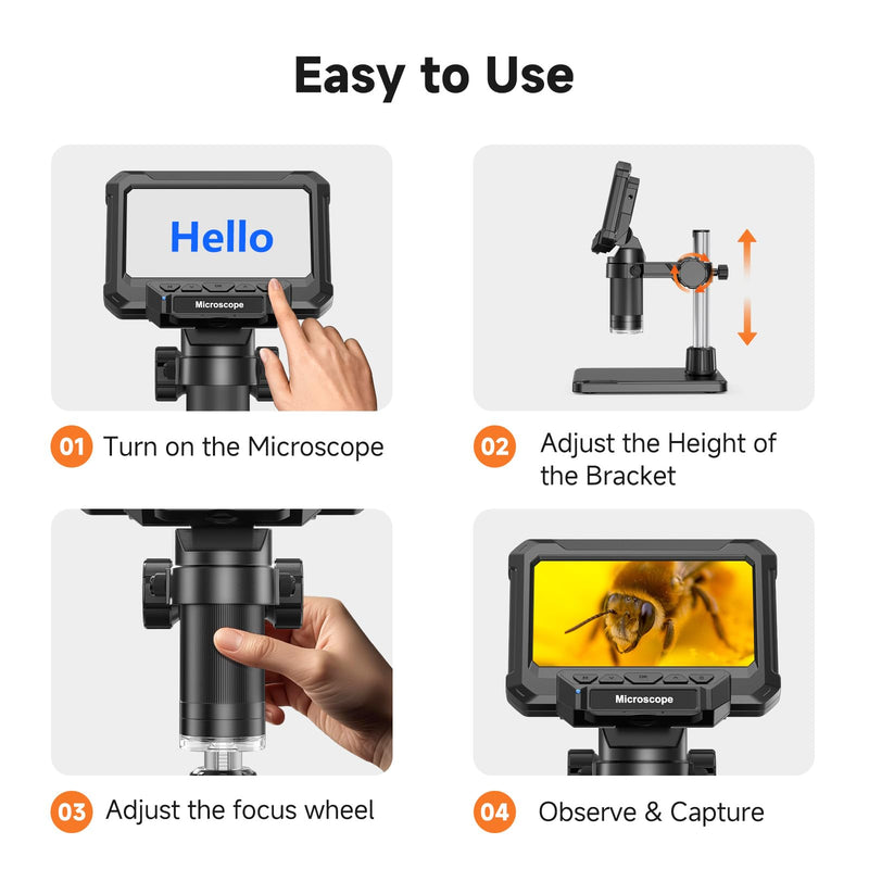 [AUSTRALIA] - 4.3" Coin Microscope for Error Coins (Detail View Only), 1000X Digital LCD Magnifier with Anti-Glare Side Lights, 1080P USB PC View (Win/Mac), Rechargeable Scope for Numismatic Grading 4.3inch 