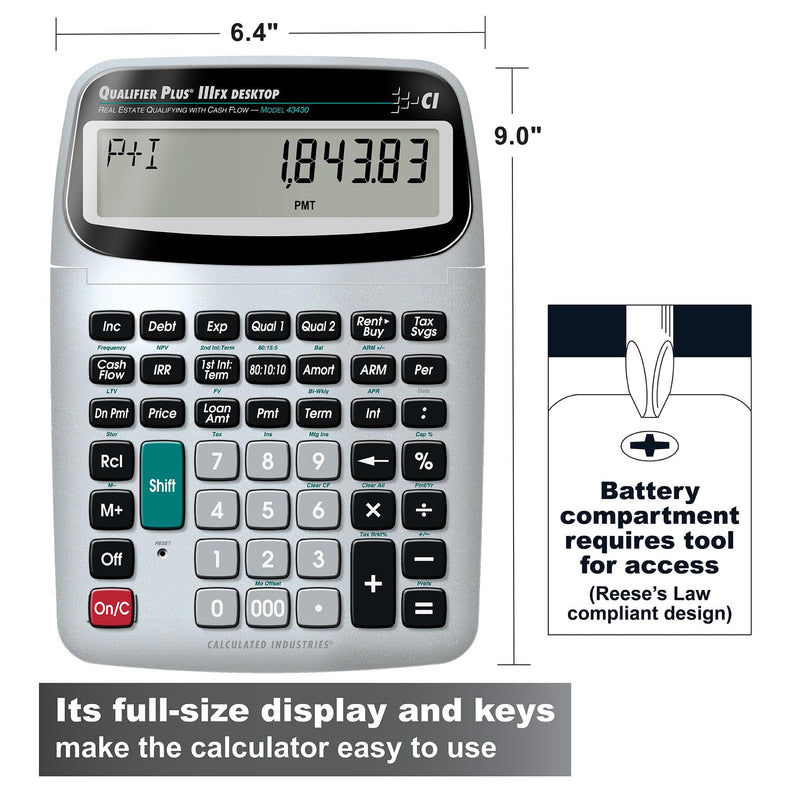 Calculated Industries 43430 Qualifier Plus IIIfx Desktop PRO Calculator | Real Estate Mortgage Finance, Clearly-Labeled Keys, Buyer Pre-Qualifying, Payments, Amortizations, ARMs, Combos, FHA/VA