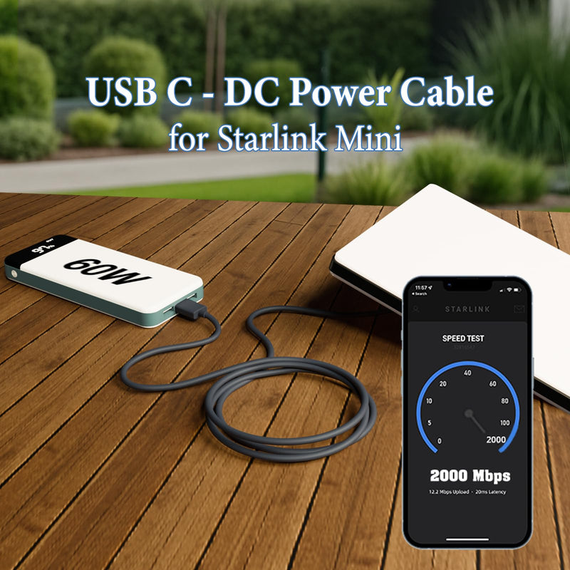 Starlink Mini USB C to DC Power Cable, 49ft Starlink Mini Type-C to DC Power Cable, PD 20V Type-C Input to DC Male Output Waterproof, Compatible 65W+ PD 20V Protocol Power Supply/Source (15M) 15M