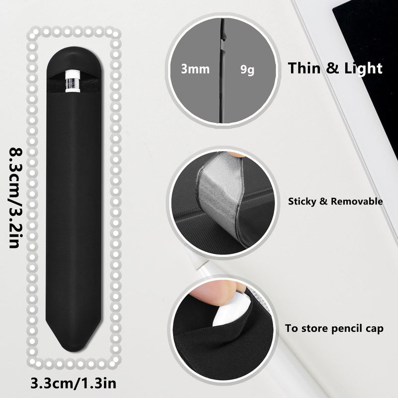 Adhesive Pencil Holder Compatible with Apple Pencil 1st Generation and 2nd Gen, Elastic Storage Sleeve Case Compatible with iPad Pen USB C, and Some Other Stylus, with Pocket for Pencil Cap