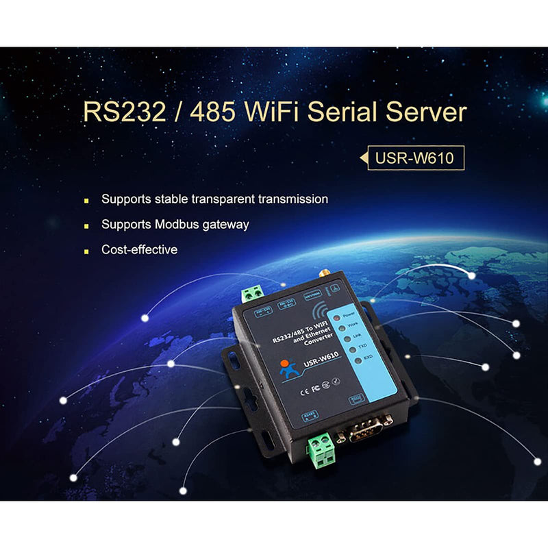 USR-W610 Ethernet Conversor RS232 RS485 Serial a WiFi Soporte Cliente TCP/Servidor TCP/Servidor UDP/UDP
