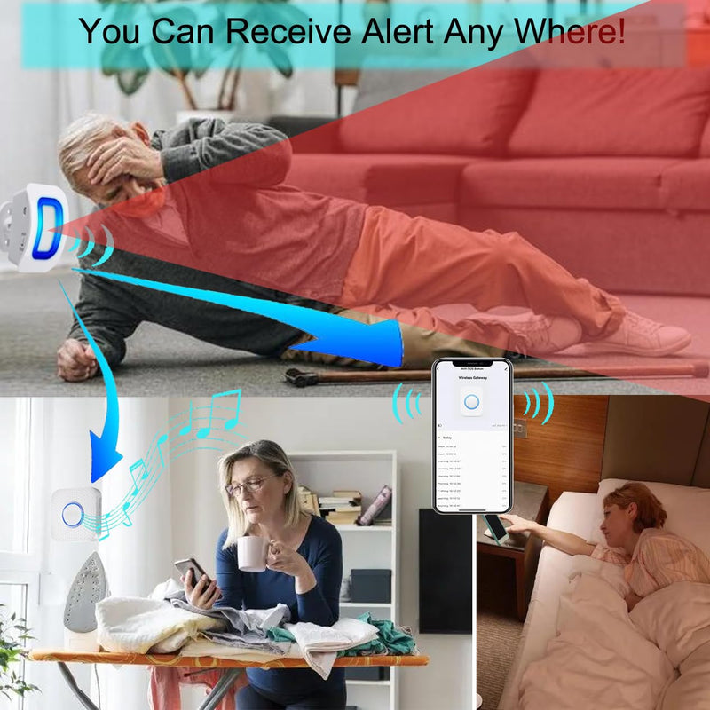 WiFi Bed Sensor Alarm and Fall Prevention for Elderly/Dementia and More,Caregiver Pager Motion Sensor Alarm with Phone APP, Bed Alarm for Elderly Adults Wireless WiFi