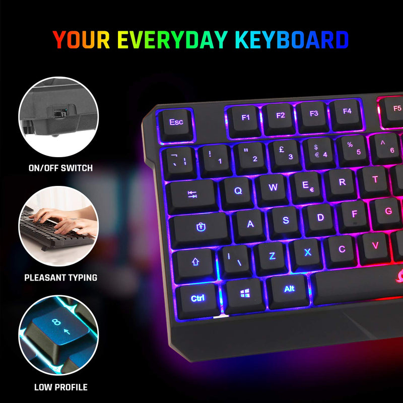 KLIM Chroma Gaming Keyboard Wired USB + New 2022 Version + Durable, Ergonomic, Waterproof, Silent Keyboard + 2 ms Response Time + Backlit Keyboard for PC Mac PS4 PS5 Keyboard + Black