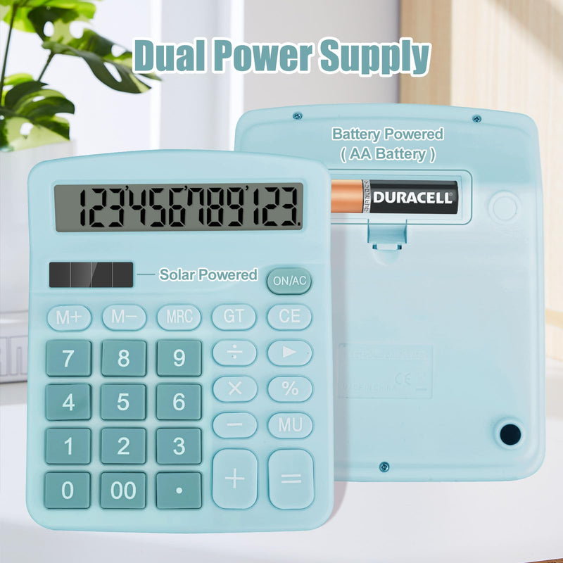 [AUSTRALIA] - Desktop Calculator, Light Blue Calculator Big Buttons, 12-Digits Large LCD Display, Solar and AA Battery Dual Power, Desk Calculator for Office Home School Business Class (Light Blue) Light Blue1 