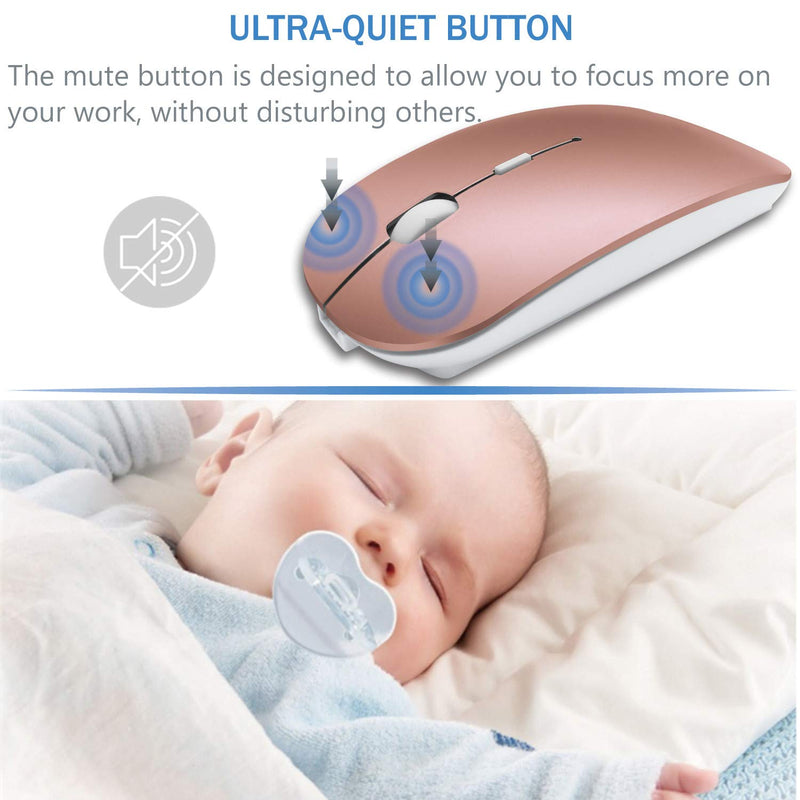 Bluetooth Wireless Charger Computer Mouse for MacBook Air Mac Pro Laptop Ipad Pad PC The Laser Optical Rechargeable Mini Slim Silent Mice is Replacement Wired Widely Used Desktop Hp iMac (Rose Gold) 1.Bluetooth Mouse (Rose Gold)