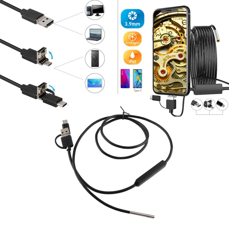 [AUSTRALIA] - USB Endoscope Support 3 in 1 3.9mm Lens for Android Endoscope Inspection Snake Camera Waterproof (1 Meter Soft Wire) 1 Meter weicher Draht 