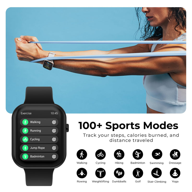 iTouch AIR 5 Smartwatch, 1.85" AMOLED Display, Bluetooth Calling, 100+ Sports Modes, Heart Rate, SpO2, Sleep & Stress Tracking, Water Resistant, 7-Day Battery Life, for Android & iPhone Silver / Black