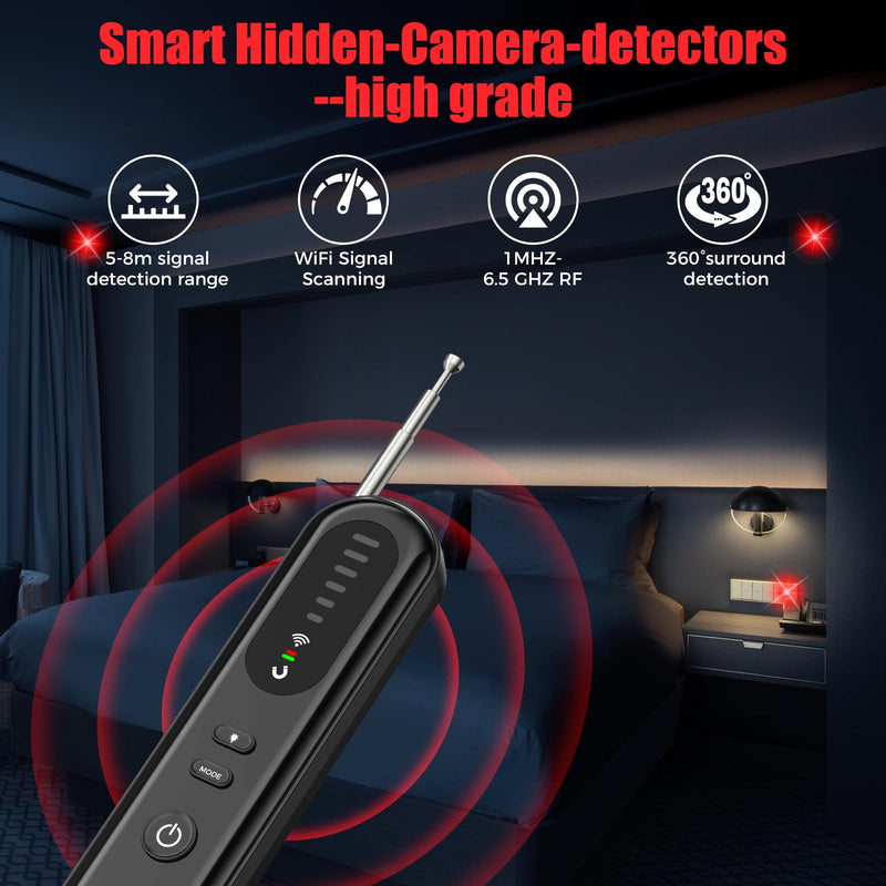 Hidden-Camera-detectors Portable-Bug Detector&Camera Finder-GPS Tracker Detector-Upgrad-Anti-spy Camera Finder-mini RF Signal Scanner-spy Device Detector for Travel,Office/Hotel/car-Black black