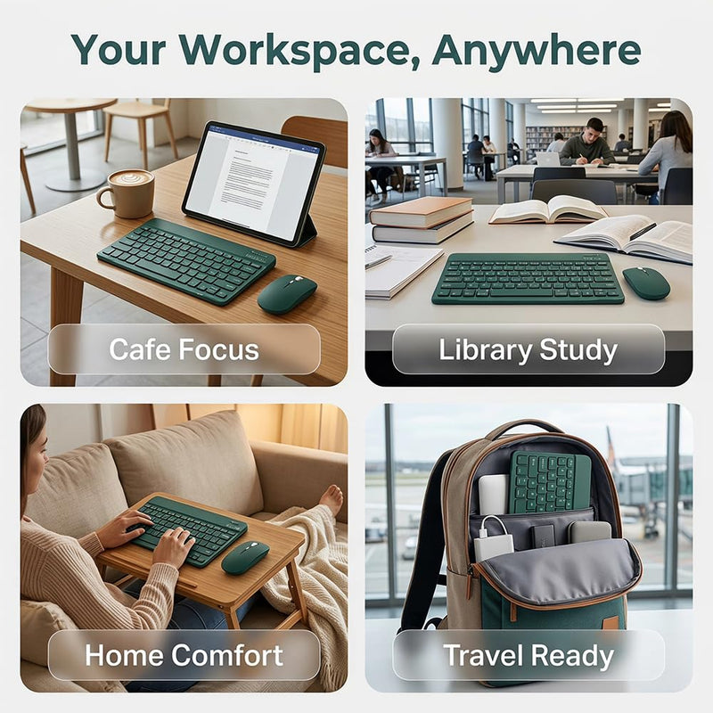 10 Inch Wireless Keyboard and Mouse Combo, Slim Portable Quiet Set for Tablet, Phone, Laptop, Home Office Use(Green) Green