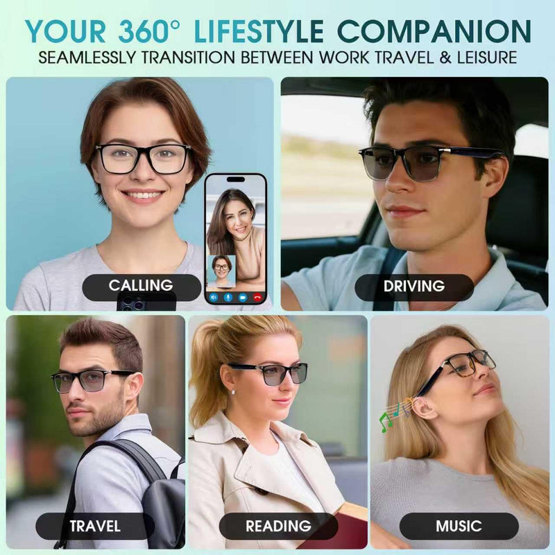 Bluetooth Audio Smart Glasses for Women & Men, Bluetooth Glasses with Color-Change Lens, Open Ear Speakers, IPX5 Waterproof, Smart Audio Glasses for iPhone Android Music/Calls (Brown) Brown