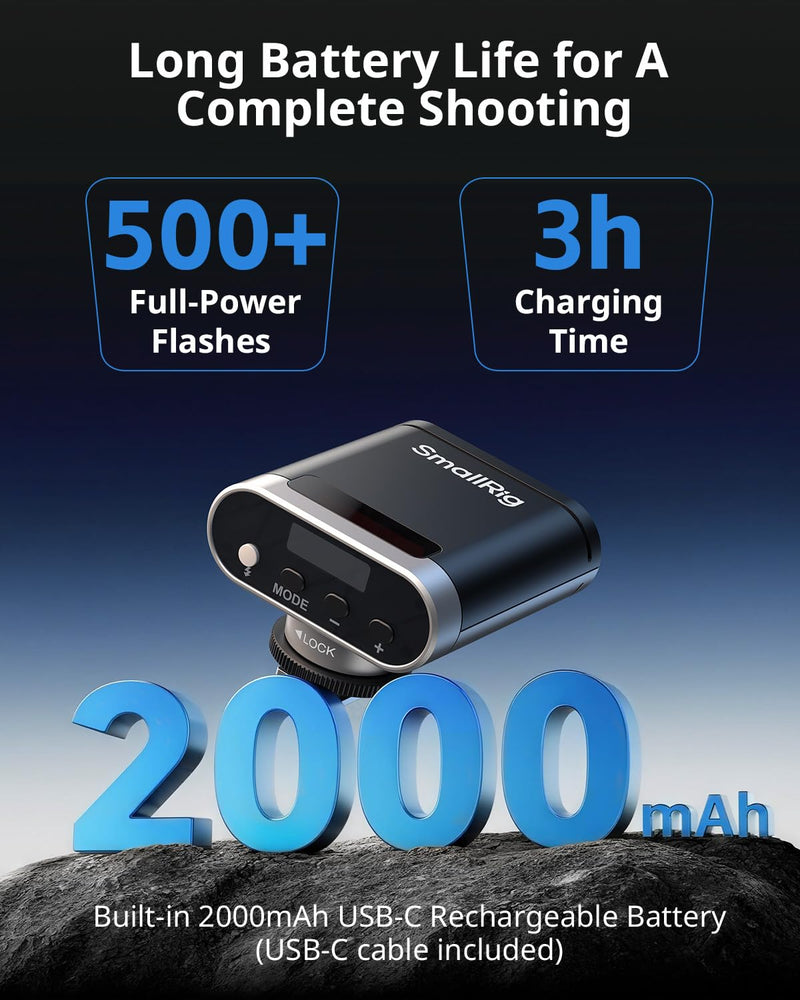 SmallRig RS20 Mini Portable Camera Flash for Sony for Canon for Nikon | GN12 Speedlight, 2000mAh, OLED Screen, 500 Full-Power Flashes/1.8s Recycle/6500K, A/M Mode 8-Level 1/1-1/128 -(Silver) 5818 Silver