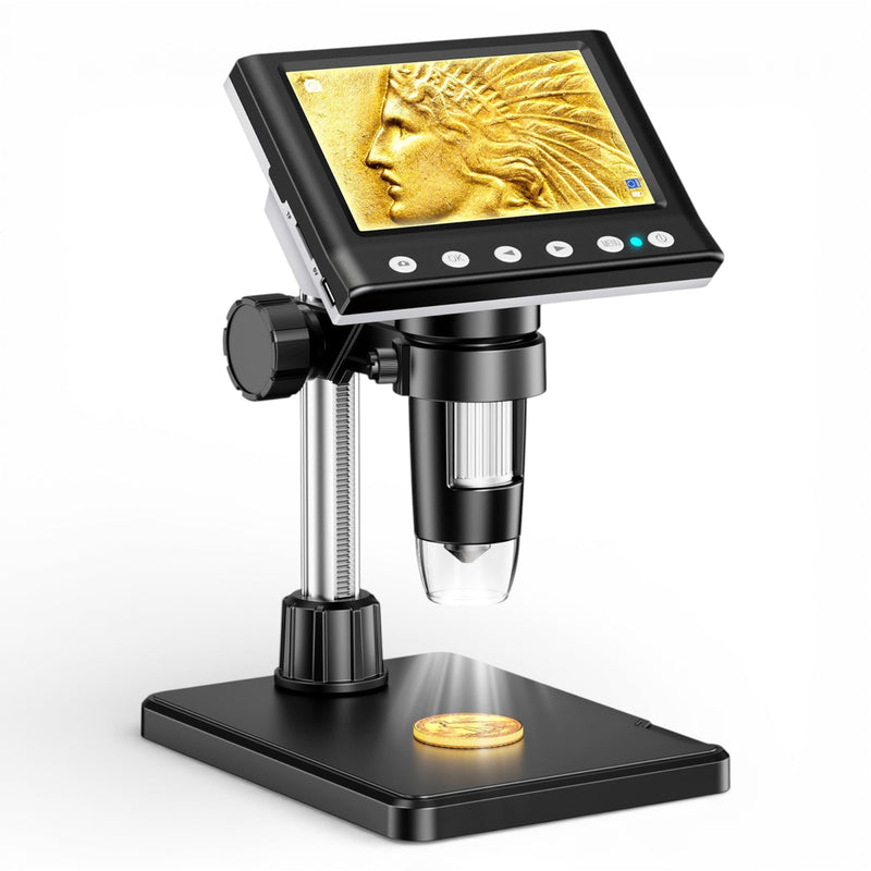 [AUSTRALIA] - 4.3 Inch LCD Digital Coin Microscope, 1000X USB Magnifier with 8 Adjustable LED Lights for Coin Inspection, Electronics Repair, Soldering, Windows/Mac Compatible, 1080P 